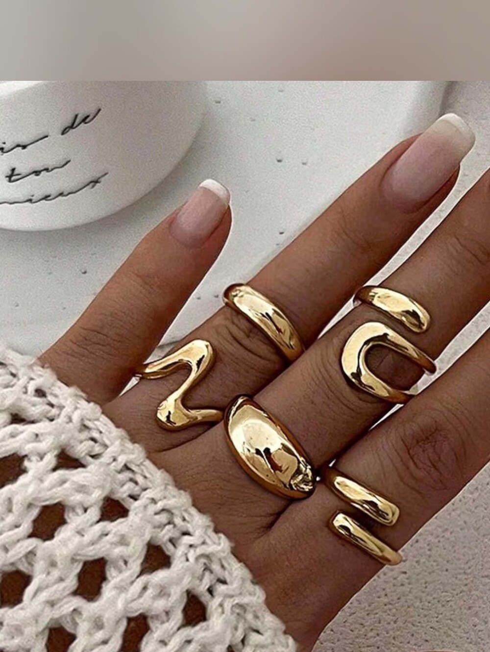 18K Gold Plated Stackable Statement Ring Set - Picture 2 of 6